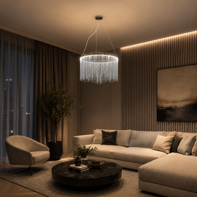 Lustre LED suspendu avec télécommande ILLUMINA MAGNUS, 38W, Lumière Froide/Chaude/Neutre, Dimmable, Chrome Brillant
