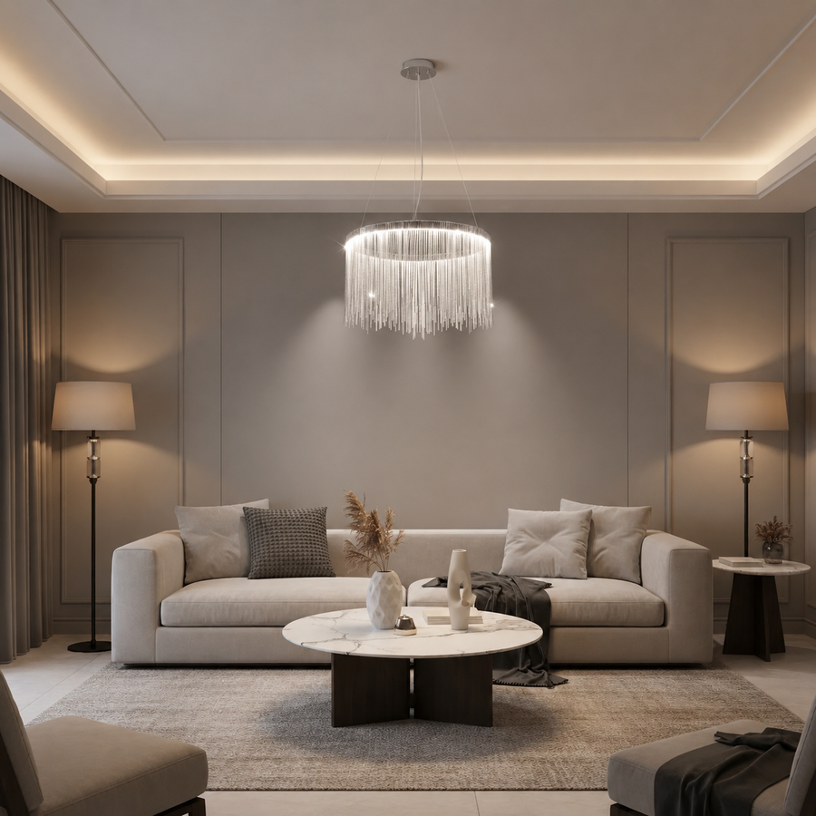 Lustre LED suspendu avec télécommande ILLUMINA MAGNUS, 38W, Lumière Froide/Chaude/Neutre, Dimmable, Argent