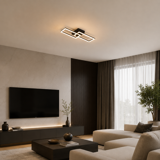 Lustre LED avec télécommande BANDO 38W, 2 Pendantes, Lumière Froide/Chaude/Neutre, Gradable, Noir, Métal et Acrylique