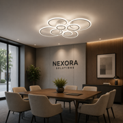 Lustre LED avec télécommande BETTY 127W, 8 Cercles, Lumière Froide/Chaude/Neutre, Dimmable, Blanc