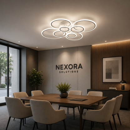Lustre LED avec télécommande BETTY 127W, 8 Cercles, Lumière Froide/Chaude/Neutre, Dimmable, Blanc