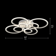 Lustre LED avec télécommande BETTY 127W, 8 Cercles, Lumière Froide/Chaude/Neutre, Dimmable, Blanc