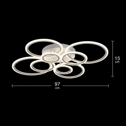 Lustre LED avec télécommande BETTY 127W, 8 Cercles, Lumière Froide/Chaude/Neutre, Dimmable, Blanc