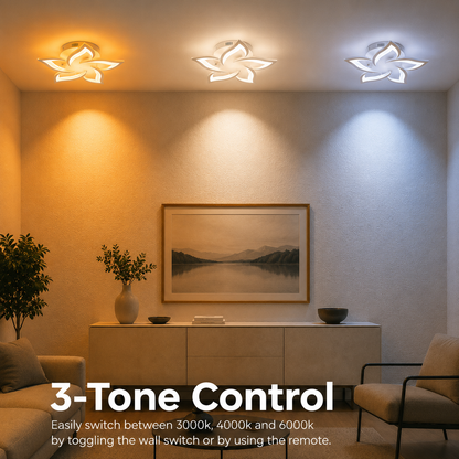 Lustre LED avec télécommande LOTUS 54W, 5 pétales, Lumière Froide/Chaude/Neutre, Dimmable, Blanc