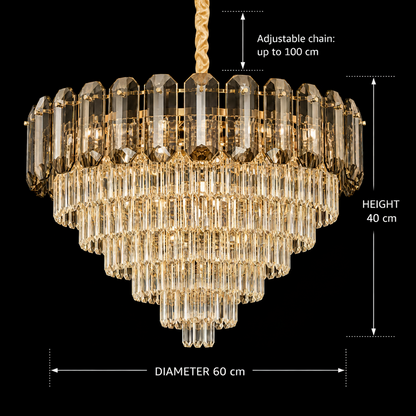 Candelabru Cristal AURUM Magno 12xE14, Diametru 60cm, Inaltime 40cm, Auriu Lucios, Inaltime Reglabila, Design Elegant