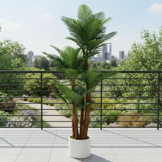 Plante de palmier artificielle, 4 bras, 170 cm, vert, avec pot