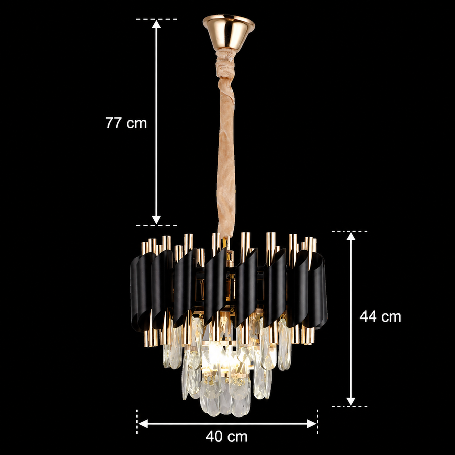 Nobile VERSAILLES Lustre en Cristal 5xE14, diamètre 40cm, Or Brillant et Noir