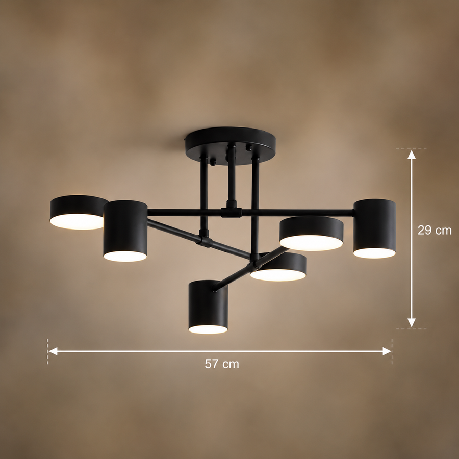 Lustre LED GALIOS 72W, 6 éléments, Lumière froide/chaude/neutre, Noir