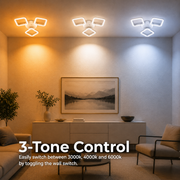 Lustre LED ERIKA 20W, 3 carrés, lumière neutre 4000k, blanc, métal et acrylique