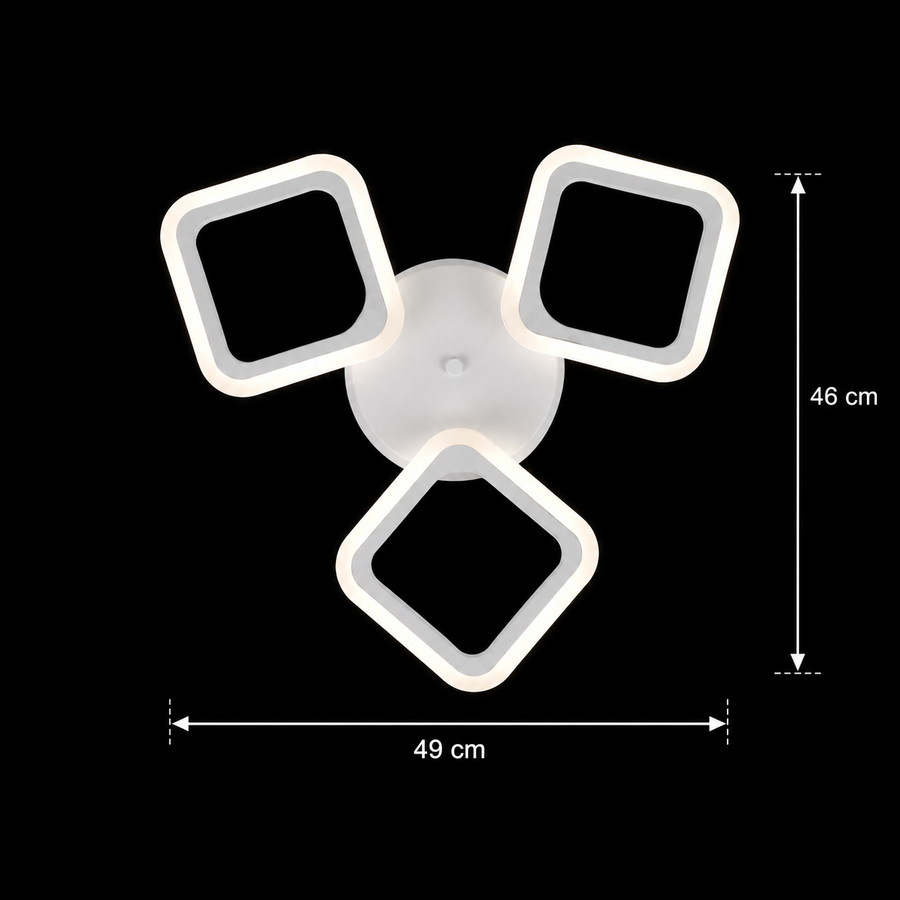 Lustre LED ERIKA 20W, 3 carrés, lumière neutre 4000k, blanc, métal et acrylique