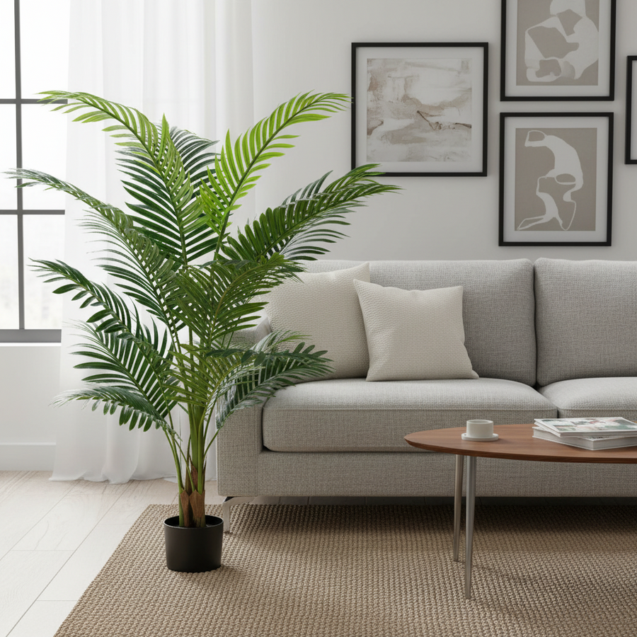 Decorațiune Palmier Kentia, 3 tulpini, Plastic, 17 frunze, 160 cm, Verde