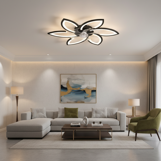 ANEMO Lustre LED Ventilateur avec Télécommande, 36W, D76,5cm, Lumière Froide/Neutre/Chaude, Noir