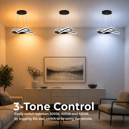 Lustre LED suspendu avec télécommande INFINITY LOOP 61W, Lumière Froide/Chaude/Neutre, Dimmable, Noir, Hauteur Réglable