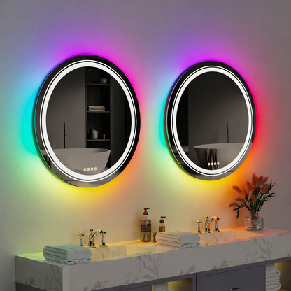 Miroir LED rond, 70 cm, Celeste MotionGlow Marcello, lumière RVB, haut-parleur Bluetooth, système anti-buée, horloge et thermomètre, intensité variable 70X70BTRGB
