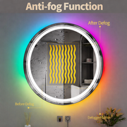 Miroir LED rond, 70 cm, Celeste MotionGlow Marcello, lumière RVB, haut-parleur Bluetooth, système anti-buée, horloge et thermomètre, intensité variable 70X70BTRGB