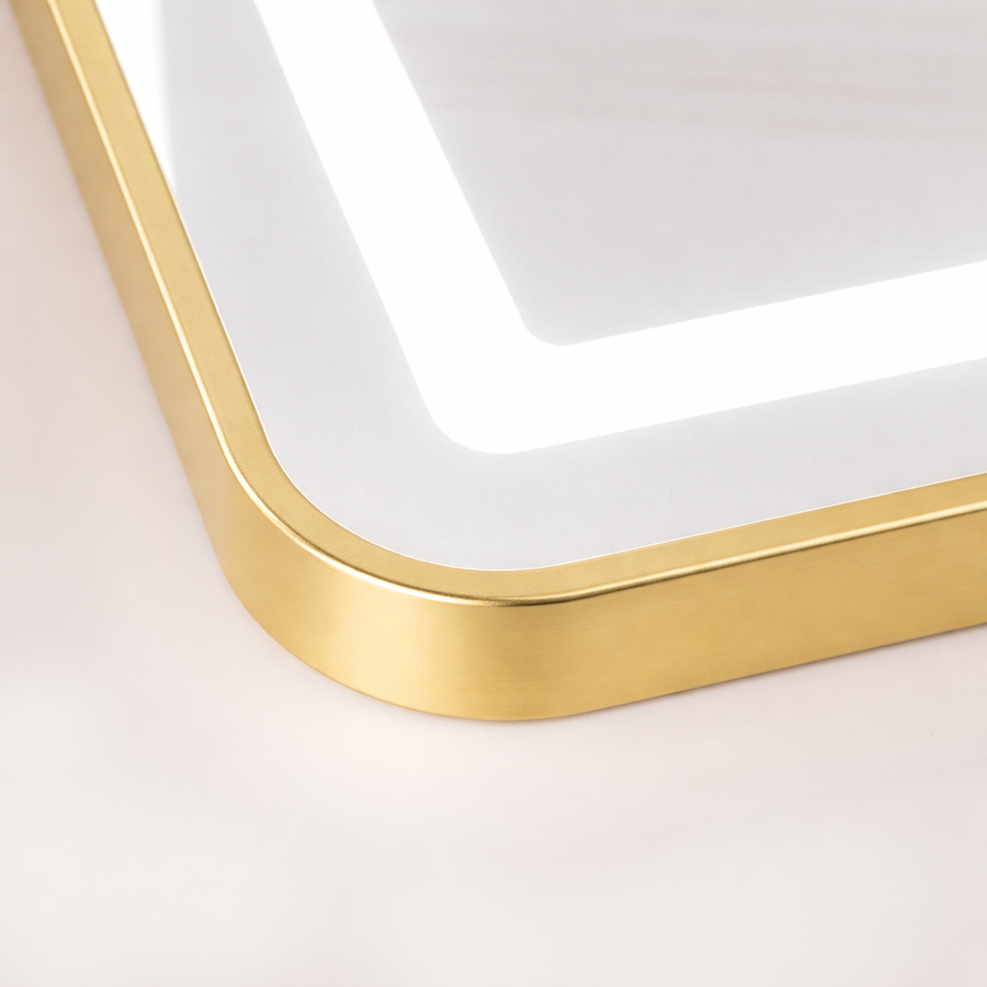 Miroir LED rectangulaire, cadre doré, 50x160cm, intensité variable, lumière froide/chaude/neutre, Dressing Couture