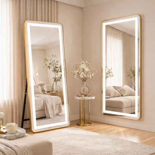 Miroir LED rectangulaire, cadre doré, 50x160 cm, intensité variable, lumière froide/chaude/neutre, Dressing Couture Dressing Mirrors Default Title Alessandro Design