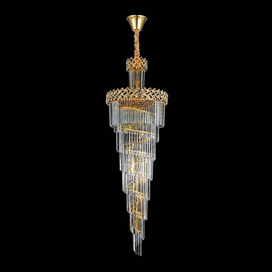 Lustre en cristal WINDSOR Altiora, diamètre 60 cm, hauteur 180 cm, 26xE14, or brillant, hauteur réglable, design élégant