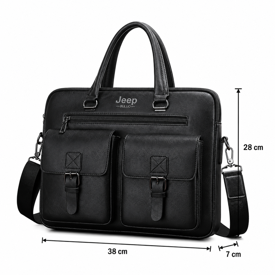 Sacoche professionnelle pour ordinateur portable SAMARKAND, 38x7x28 cm, cuir écologique, noir