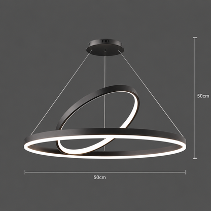 Lustre suspendu LED PAGANO 47W, 3000K/4000K/6000K, 2 Cercles, Noir, Hauteur réglable