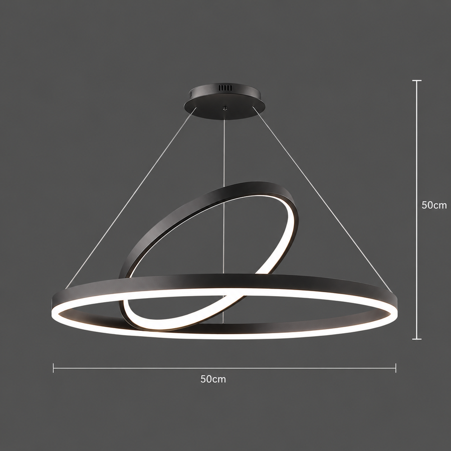 Lustre suspendu LED PAGANO 47W, 3000K/4000K/6000K, 2 Cercles, Noir, Hauteur réglable
