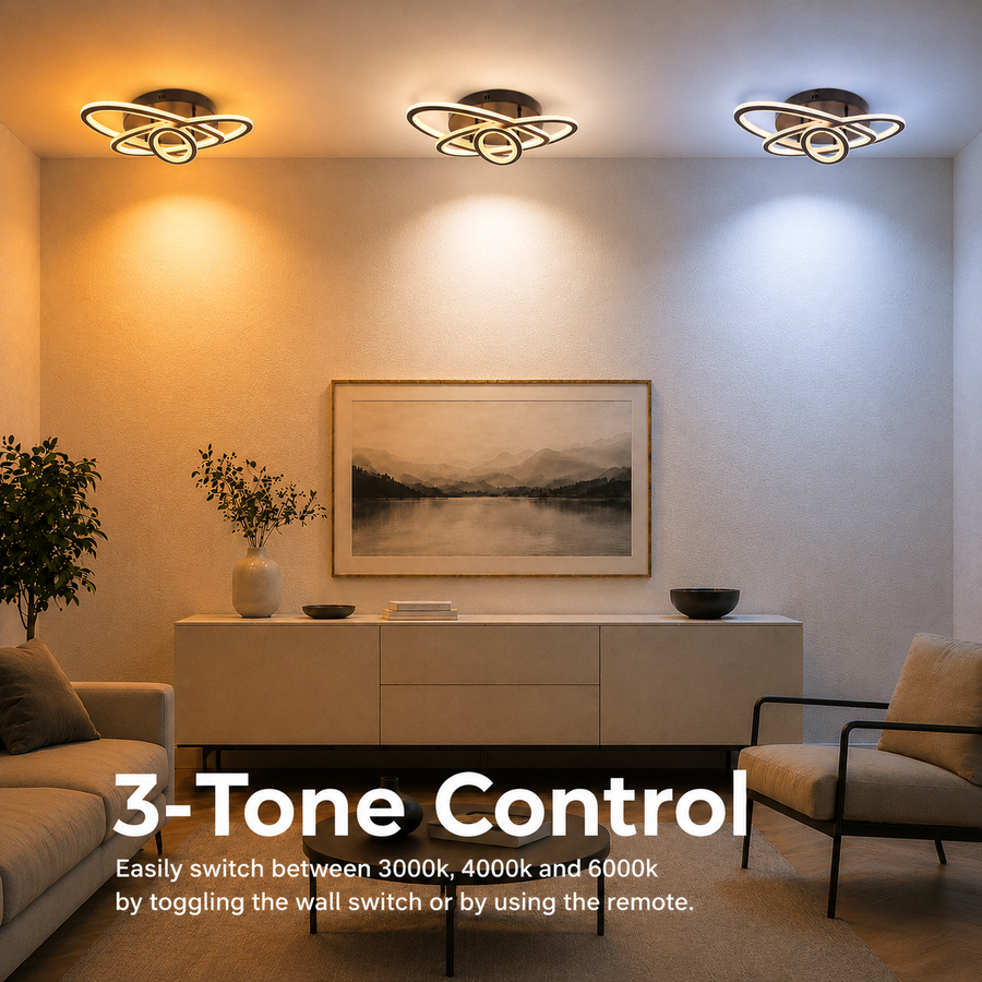 Lustre LED avec télécommande TIANA 78W, 3 Ellipses, Lumière Froide/Chaude/Neutre, Dimmable, Noir