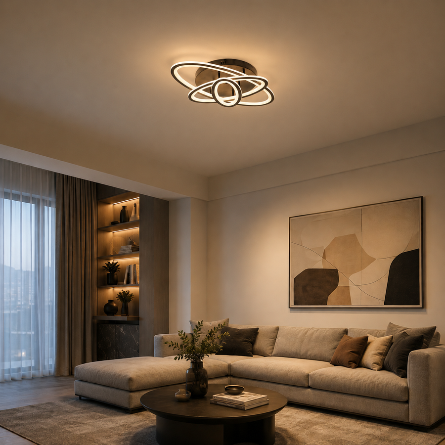 Lustre LED avec télécommande TIANA 78W, 3 Ellipses, Lumière Froide/Chaude/Neutre, Dimmable, Noir
