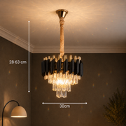 Lustre en cristal VERSAILLES Petito 3xE14, diamètre 30cm, doré brillant et noir, hauteur réglable