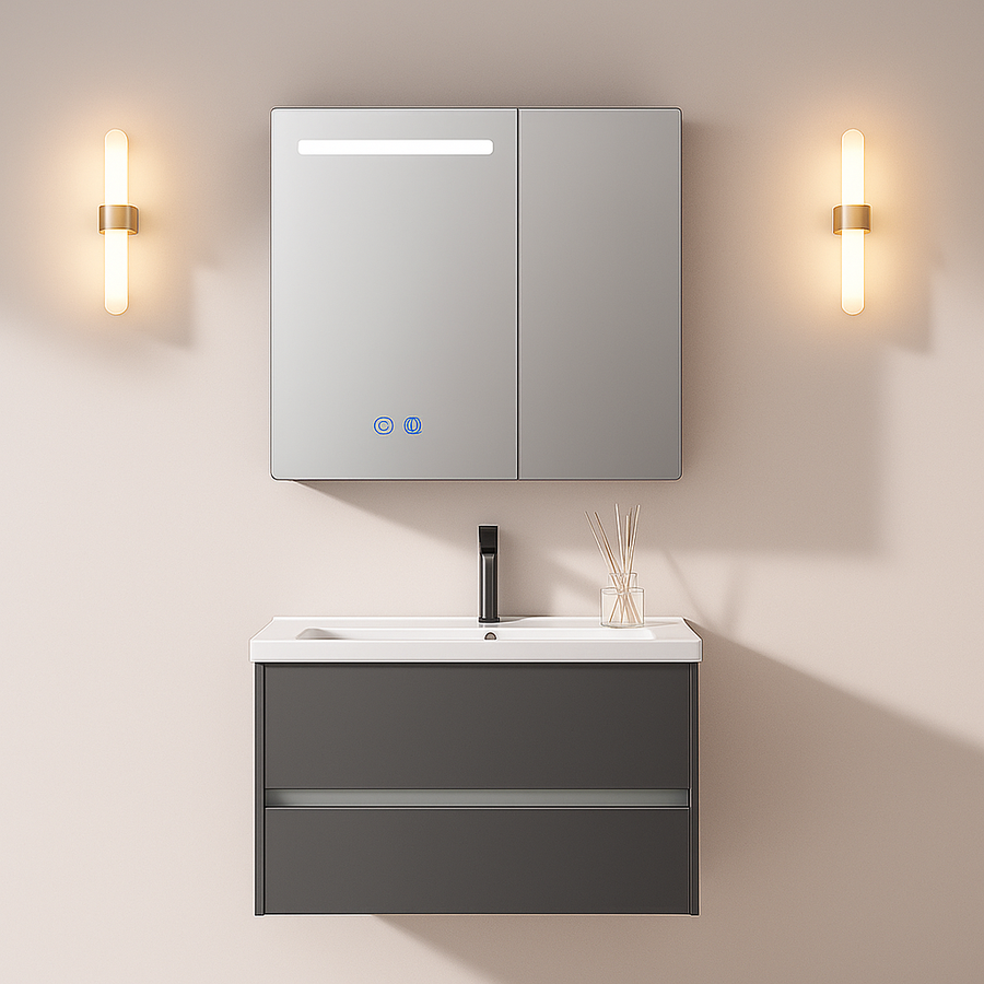 Meuble de salle de bain, meuble avec miroir LED T1319G/80 gris