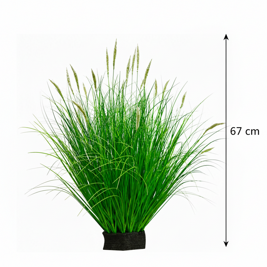 Plante d'herbe ornementale artificielle de type queue de renard, 67 cm, avec 25 épices, verte et blanche, sans pot