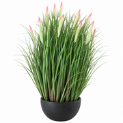 Plante artificielle, herbe ornementale en pot de type queue de renard, 61 cm, avec 19 épices, vert et rose