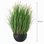 Plante artificielle, herbe ornementale en pot de type queue de renard, 61 cm, avec 19 épices, vert et rose