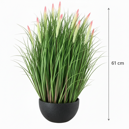 Plante artificielle, herbe ornementale en pot de type queue de renard, 61 cm, avec 19 épices, vert et rose