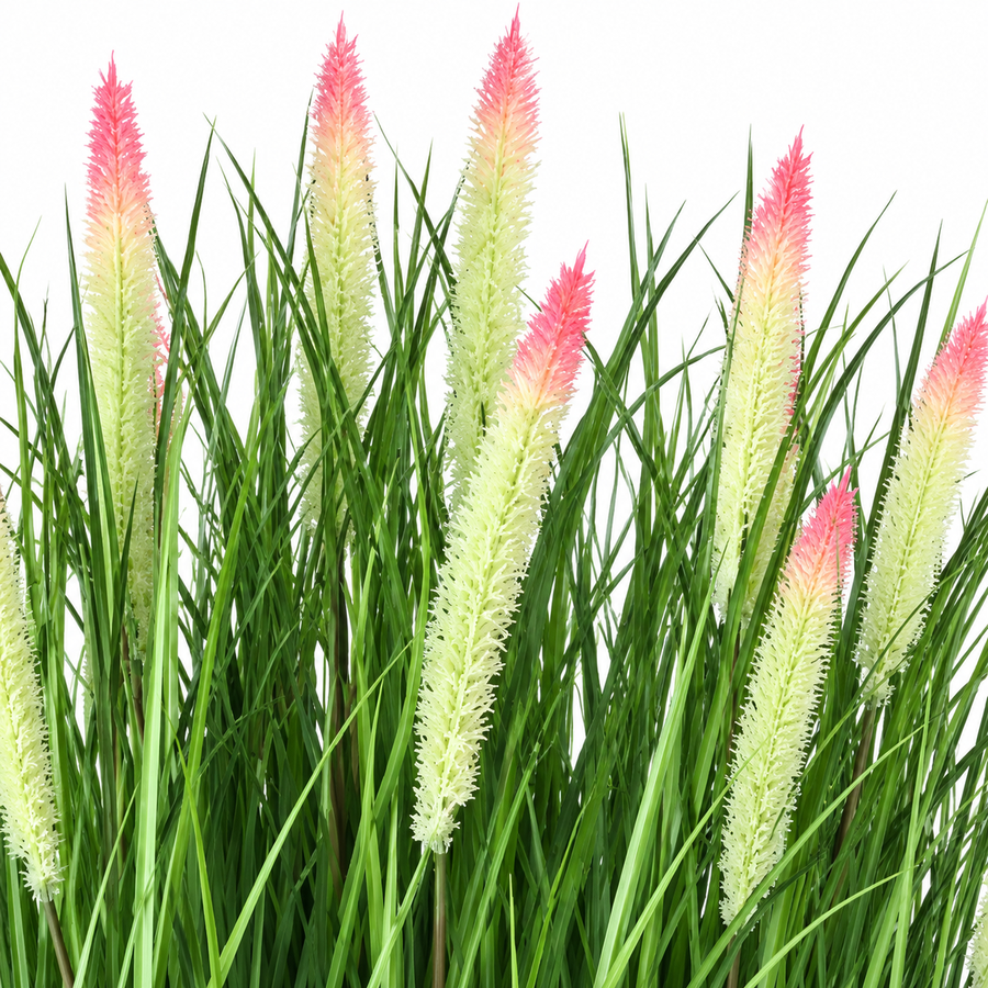 Plante artificielle, herbe ornementale en pot de type queue de renard, 61 cm, avec 19 épices, vert et rose