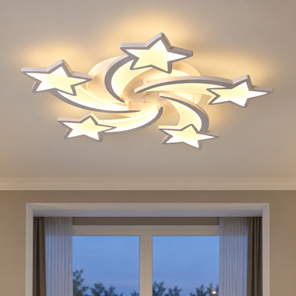 Lustre LED avec télécommande IPOMOEA 85W, 5 Étoiles, Lumière Froide/Chaude/Neutre, Dimmable, Blanc, Métal et Acrylique