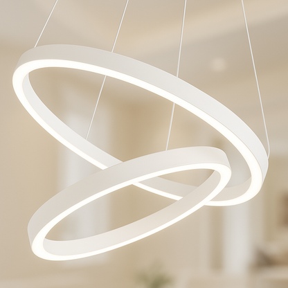 Lustre LED suspendu avec télécommande CASIANA 41W, 2 Cercles, Lumière Froide/Chaude/Neutre, Dimmable, Blanc, Hauteur Réglable