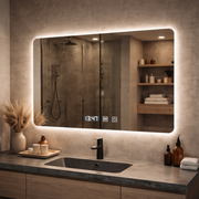 Miroir LED rectangulaire ARTAR Touch, 80x60 cm, système de désembuage, intensité variable, horloge et température, lumière froide neutre et chaude 3000K/4000K/6000K