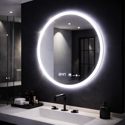 Miroir LED rond 60cm Giulia Sensor MotionGlow Marcello Système anti-buée Horloge & Thermomètre Dimabila