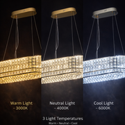 Lustre LED avec télécommande, LLC160/750X350GD, cristal et métal, 160 W, variable, hauteur réglable, lumière froide/chaude/neutre, éclairage luxueux