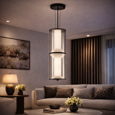 Lustre LED suspendu avec télécommande 48W, LM511/2BK, hauteur réglable, lumière chaude/froide/neutre, noir, métal