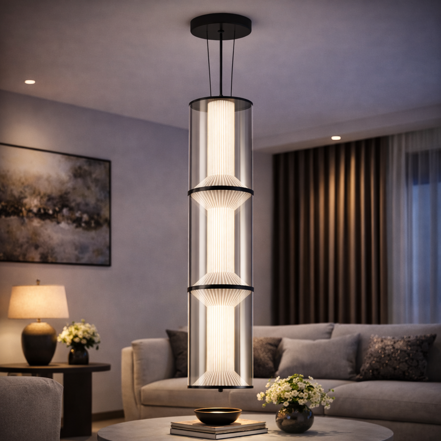 Lustre LED suspendu avec télécommande 78W, LM511/3BK, hauteur réglable, lumière chaude/froide/neutre, blanc, métal