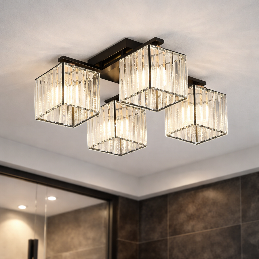 Lustre géorgien, LC111/4BK, 4x E27, Noir, Métal