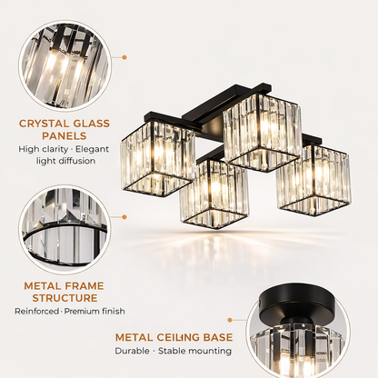 Lustre géorgien, LC111/4BK, 4x E27, Noir, Métal