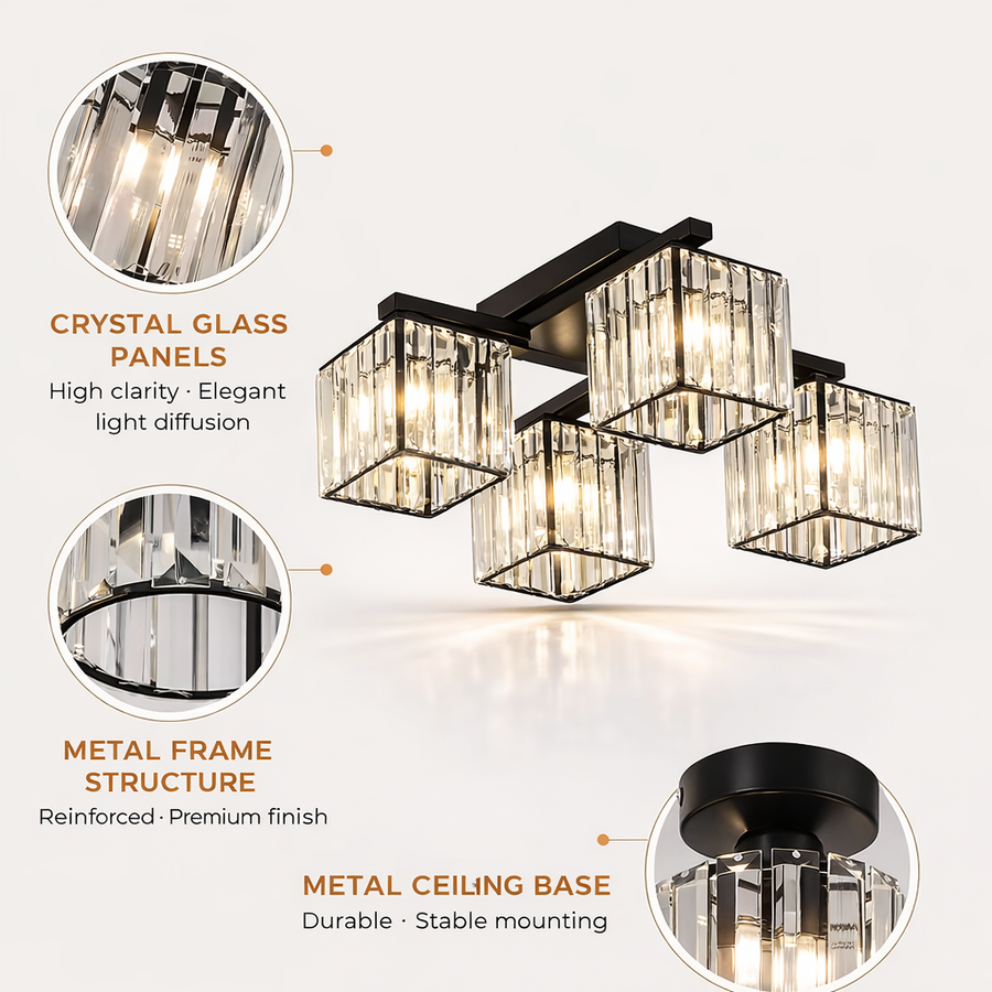 Lustre géorgien, LC111/4BK, 4x E27, Noir, Métal