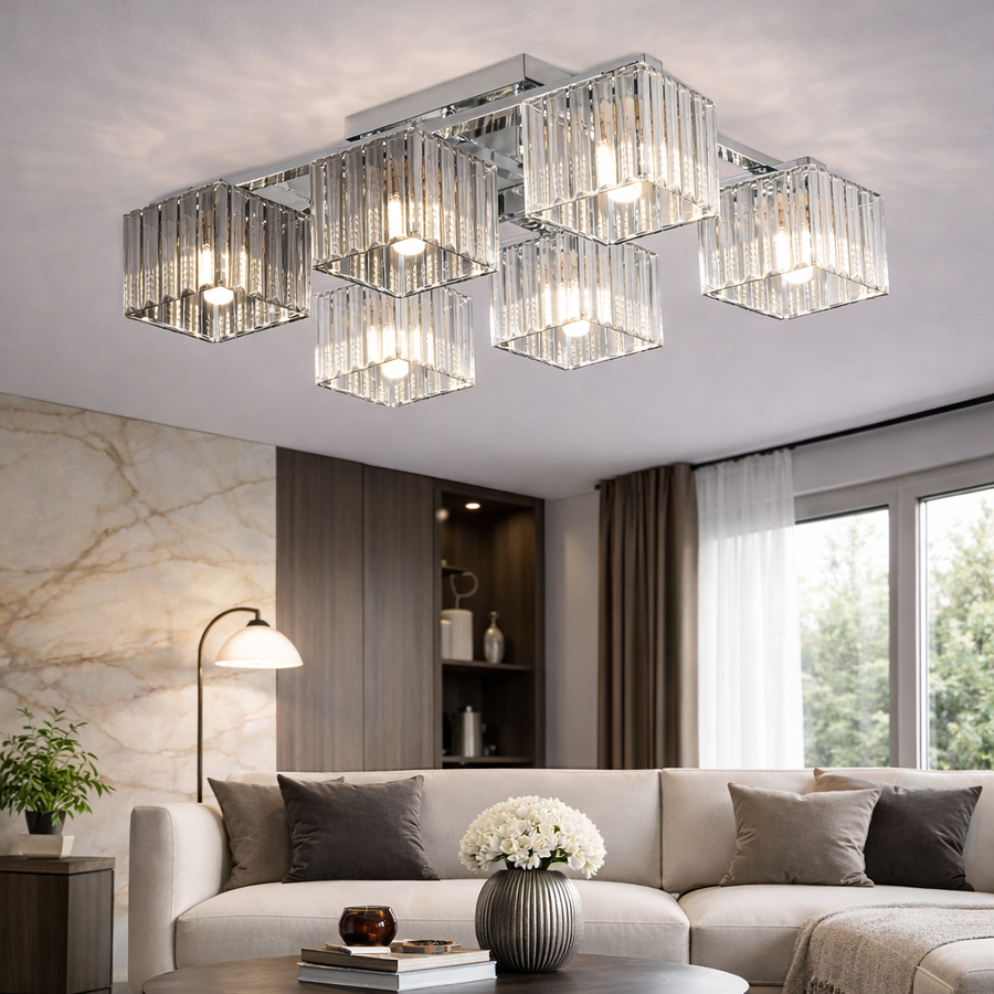 Lustre géorgien, LC115/6, 6x E27, Chrome, Métal