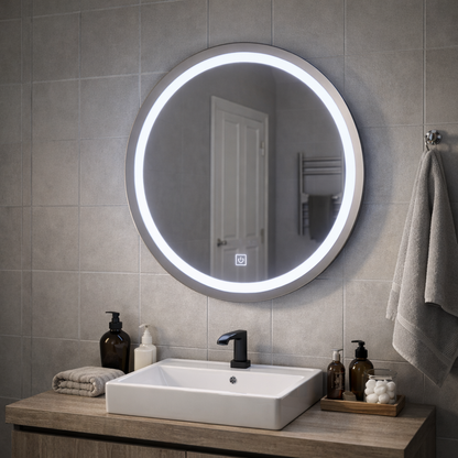 Miroir LED Touch Gallio, Diamètre 60cm, Lumière Froide 6000K, Verre