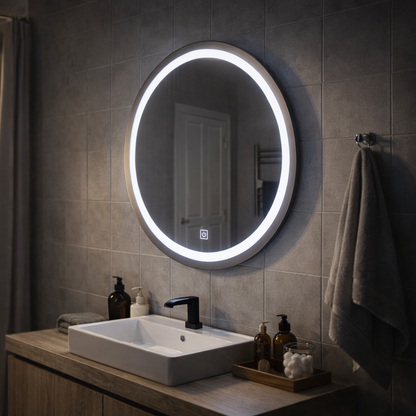 Miroir LED Touch Gallio, Diamètre 60cm, Lumière Froide 6000K, Verre