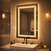 Miroir LED rectangulaire, 60 x 80 cm, capteur MotionGlow Venezia Marcello, système anti-buée, horloge et thermomètre, intensité variable, lumière froide neutre et chaude 3000K/4000K/6000K