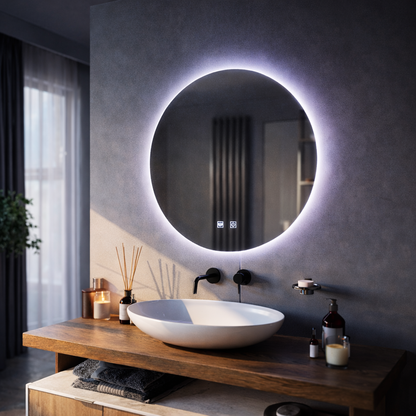 Miroir rond LED, 60 cm, Isolda, Touch, système anti-buée, lumière froide 6000 K