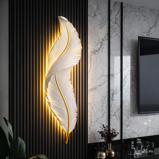 Applique murale LED, plume décorative 85CM 31W lumière froide/chaude/neutre appliques murales d'intérieur en or blanc titre par défaut Alessandro Design